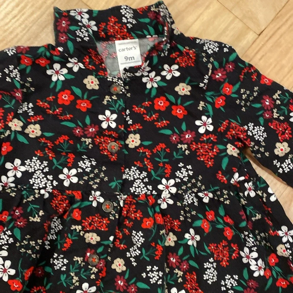 Carters Baby girl long sleeve floral black Red Green top & red leggings 9 mom